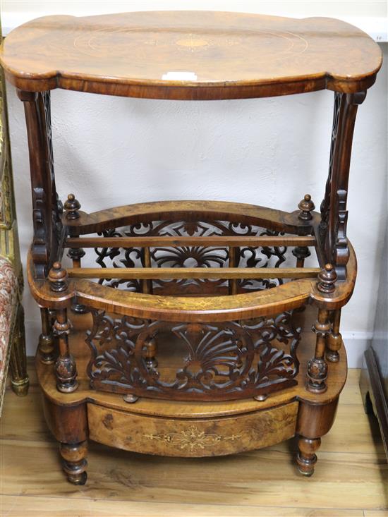 A Victorian walnut canterbury/whatnot, 2ft 1in.